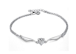 white gold plated cz stone silver heart anklet for women
