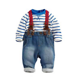 Baby Boys Jeans Bib Pants Striped