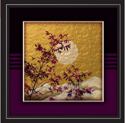 PURPLE LEAVES ON GOLD WITH BLACK FRAME 