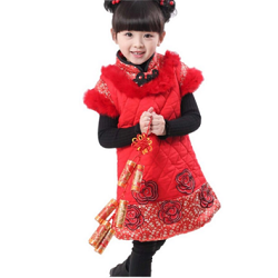 Girls Winter Cotton Qipao Cheongsam Dress for Child