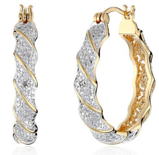 Gold-Plated Two-Tone Diamond Accent Twisted Hoop Earrings