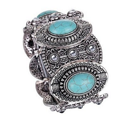 Gothic Oval Turquoise Inlay Wide Bangle Women