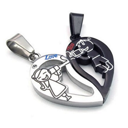 Mens Womens Couples Heart Stainless Steel Pendant