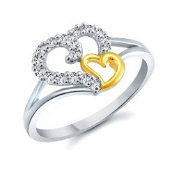 MEENAZ LOVELY HEART WHITE PLATED CZ RING
