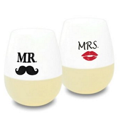 Mr. & Mrs. Stemless and Unbreakable Drinking Glasses