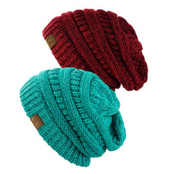 Two Tone Warm Cable Knit Thick Slouch Beanie Cap