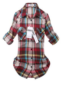 Women's Mid-Long Style Roll-Up Sleeve Plaid Flannel Shirt