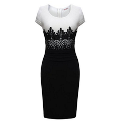 Neck Contrast-Waist Embroidered Lace Bodycon Slim Dress