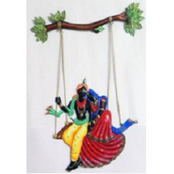 Multicolor Radha & Krishna Riding on Jhula Wall Hanging