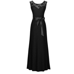 Elegant Sleeveless Halter Black Lace Bridesmaid Maxi Dress