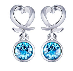 Swarovski Cross Heart Blue Droplet Dangling Earrings