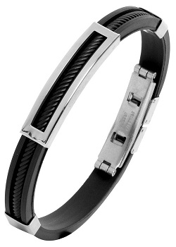 The Jewelbox Biker Black Silicon Stainless Steel Openable Kada Bracelet for Men