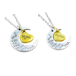 Moon And Back Chain Pendent Necklace Family Love Heart