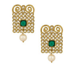 Voylla Gold Plated Kundan Encrusted Geometric Earrings