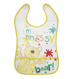 Wonderkids PVC Plastic Baby Bib Bear Print - Yellow