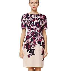Floral Print Midi Cocktail Office Sheath Dress for Work