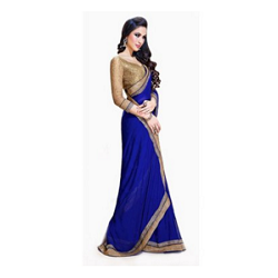 Janasya Chiffon Lace Saree Jne0126_Color-Blue